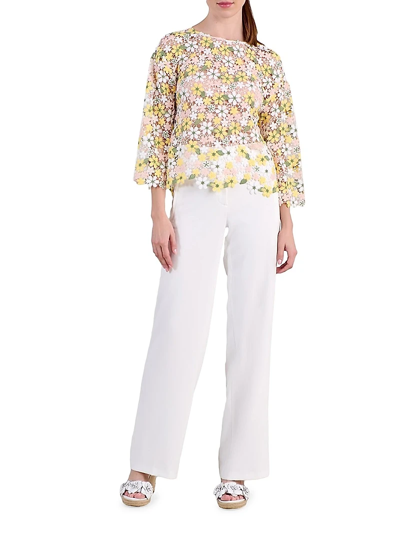 Ninna Floral Lace Round-Neck Top