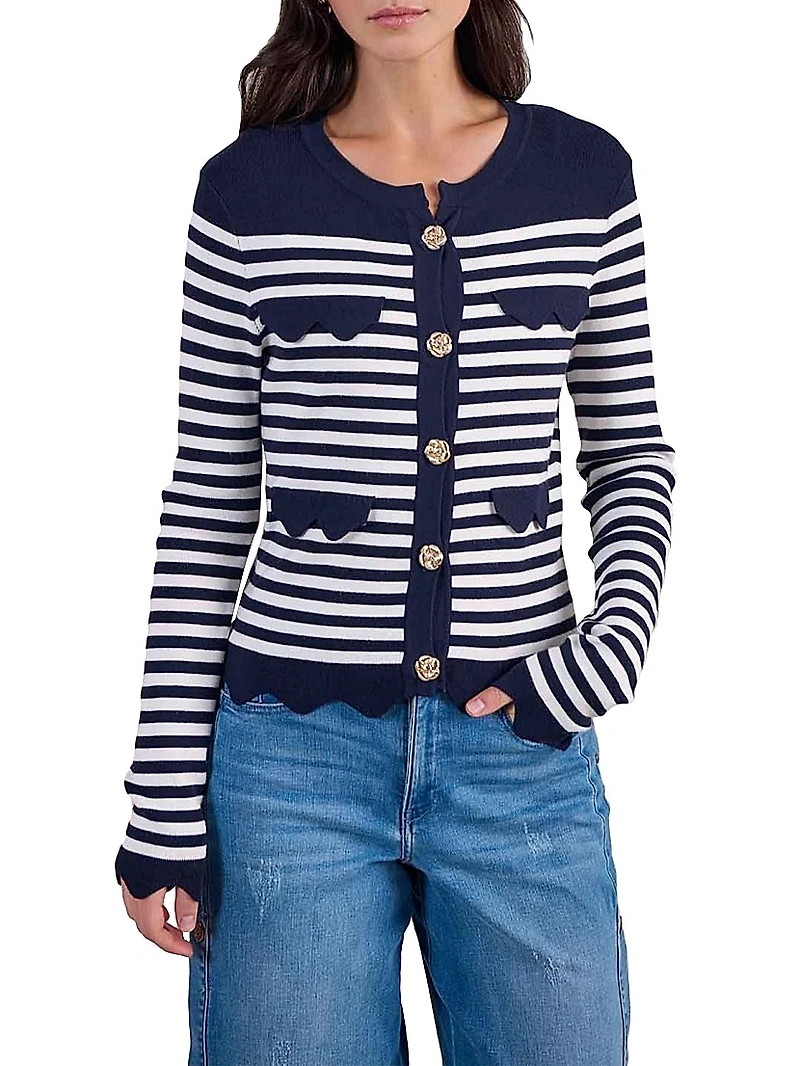Viki Striped Scalloped-Hem Cardigan