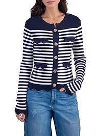 Viki Striped Scalloped-Hem Cardigan