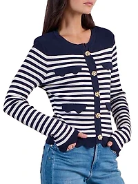 Viki Striped Scalloped-Hem Cardigan