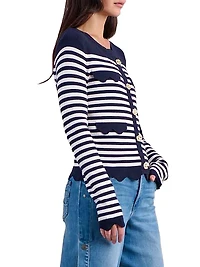 Viki Striped Scalloped-Hem Cardigan