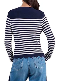Viki Striped Scalloped-Hem Cardigan