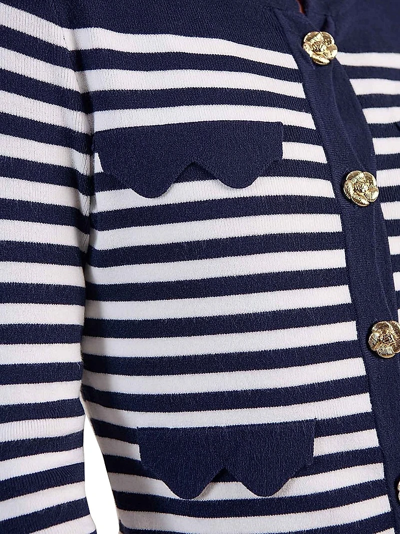 Viki Striped Scalloped-Hem Cardigan