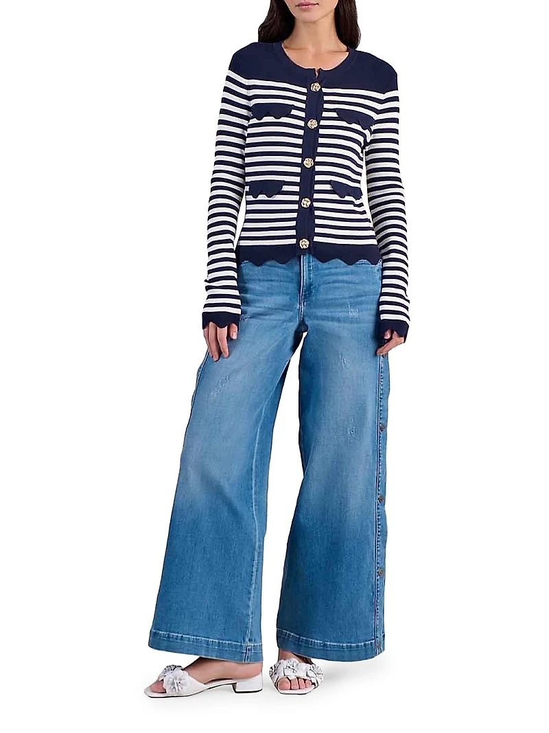 Viki Striped Scalloped-Hem Cardigan