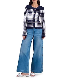 Viki Striped Scalloped-Hem Cardigan