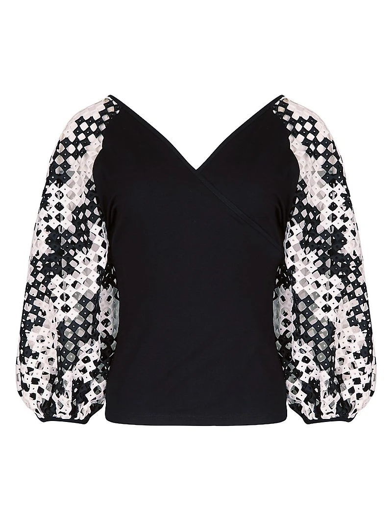 Mirella Printed Balloon-Sleeve Top