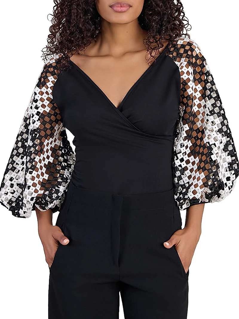 Mirella Printed Balloon-Sleeve Top