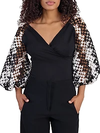 Mirella Printed Balloon-Sleeve Top