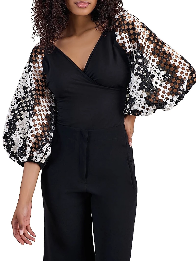 Mirella Printed Balloon-Sleeve Top