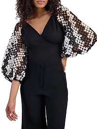 Mirella Printed Balloon-Sleeve Top