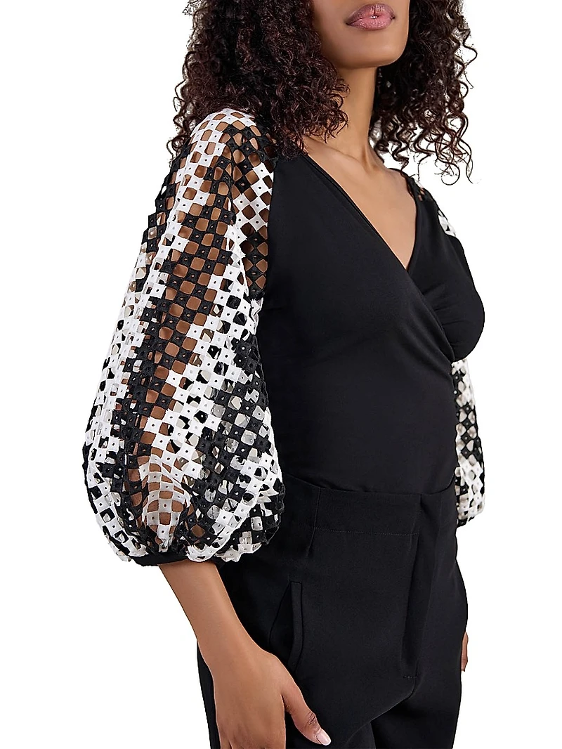 Mirella Printed Balloon-Sleeve Top