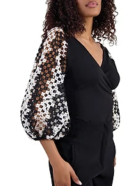Mirella Printed Balloon-Sleeve Top