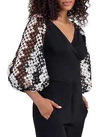 Mirella Printed Balloon-Sleeve Top