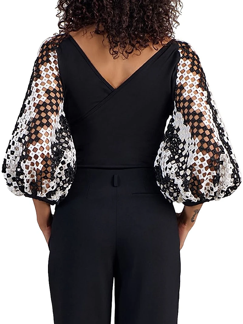 Mirella Printed Balloon-Sleeve Top
