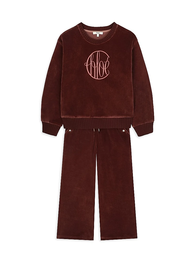 Little Girl's & Logo Velvet Crewneck Sweatshirt