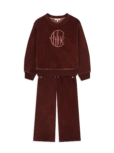Little Girl's & Logo Velvet Crewneck Sweatshirt