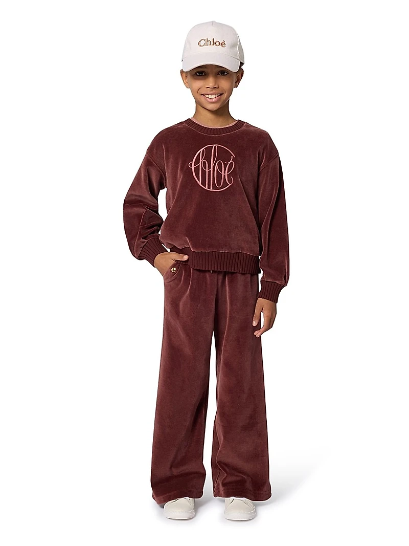 Little Girl's & Logo Velvet Crewneck Sweatshirt