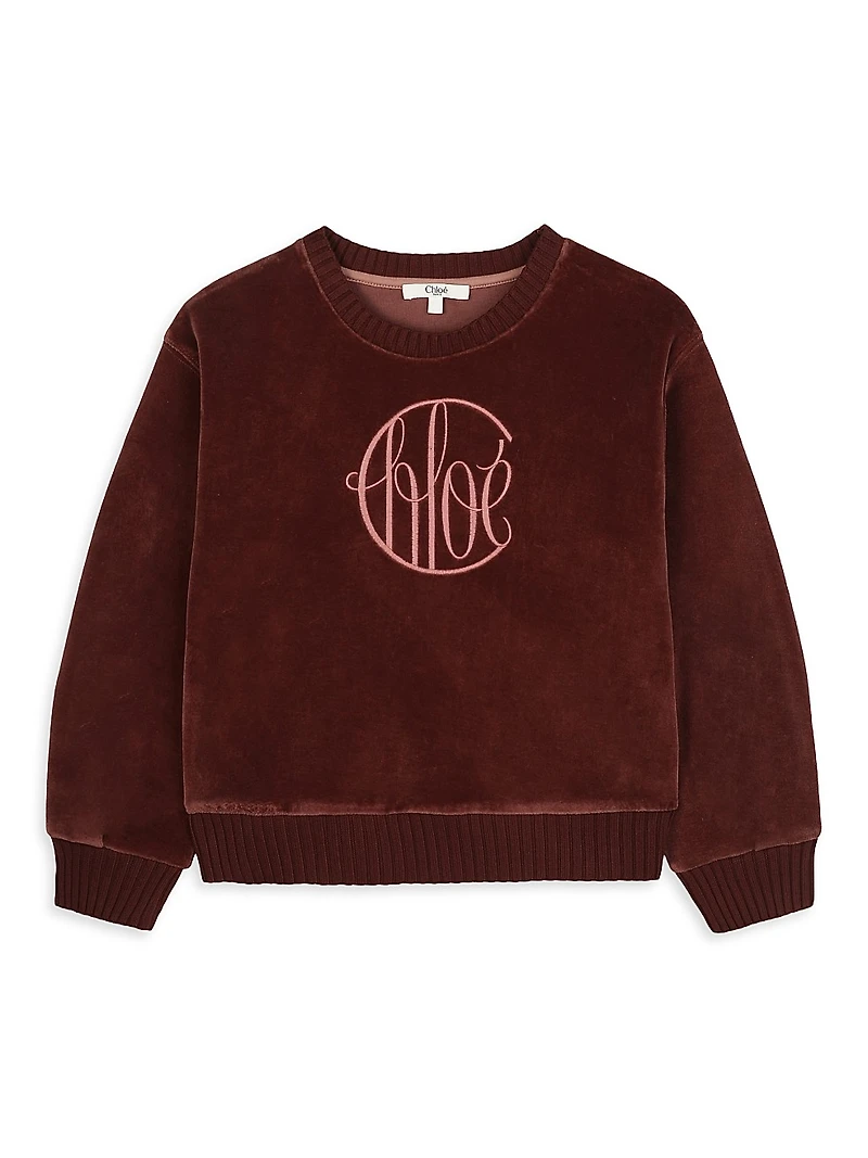 Little Girl's & Logo Velvet Crewneck Sweatshirt
