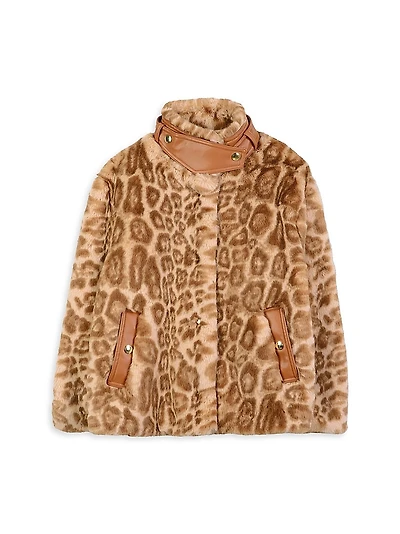 Little Girl's & Leopard Faux Fur Jacket