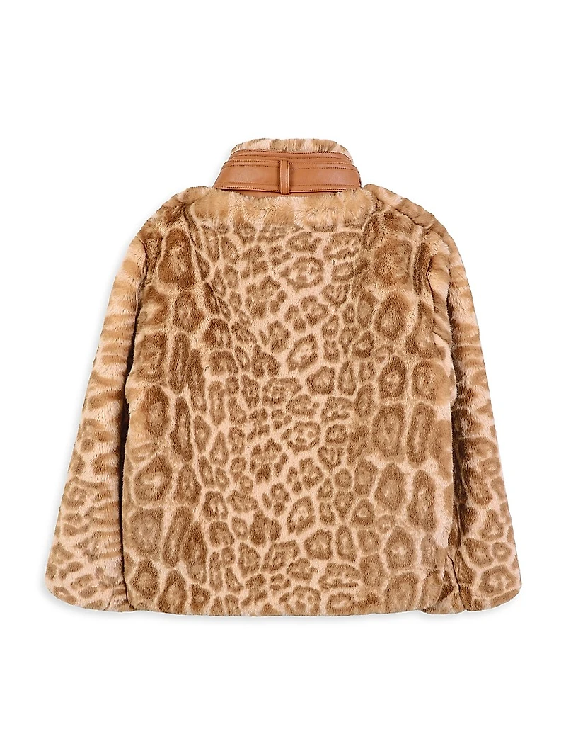 Little Girl's & Leopard Faux Fur Jacket