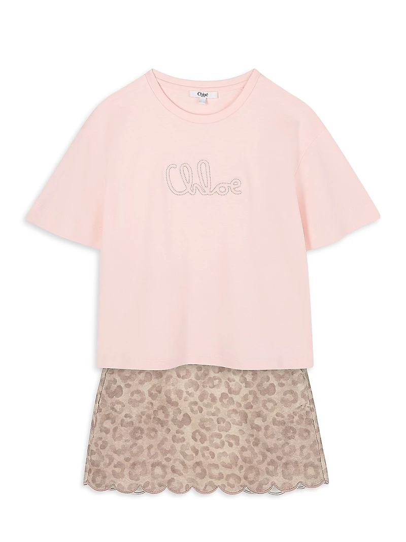 Little Girl's & Logo Embroidered T-Shirt