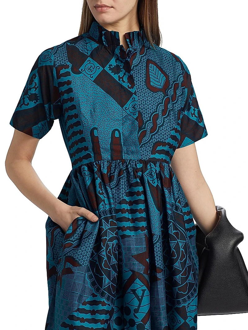 Tobi Pleated Printed Cotton Midi-Dress