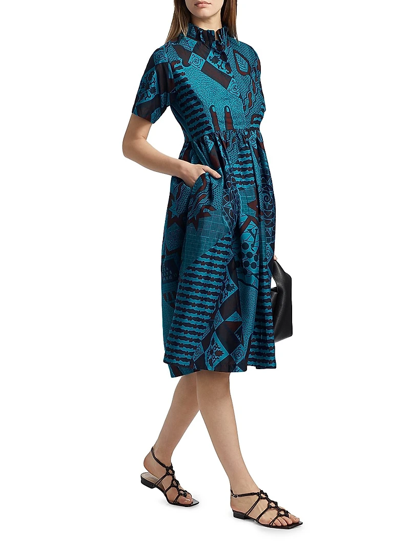 Tobi Pleated Printed Cotton Midi-Dress