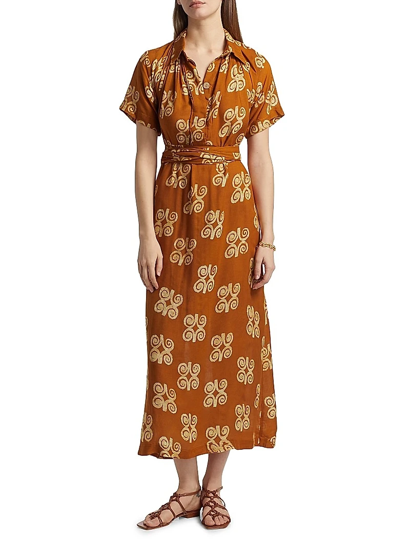 Issa Printed Cotton A-Line Midi-Dress