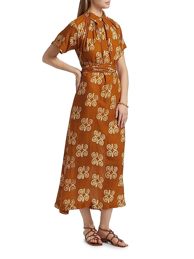 Issa Printed Cotton A-Line Midi-Dress