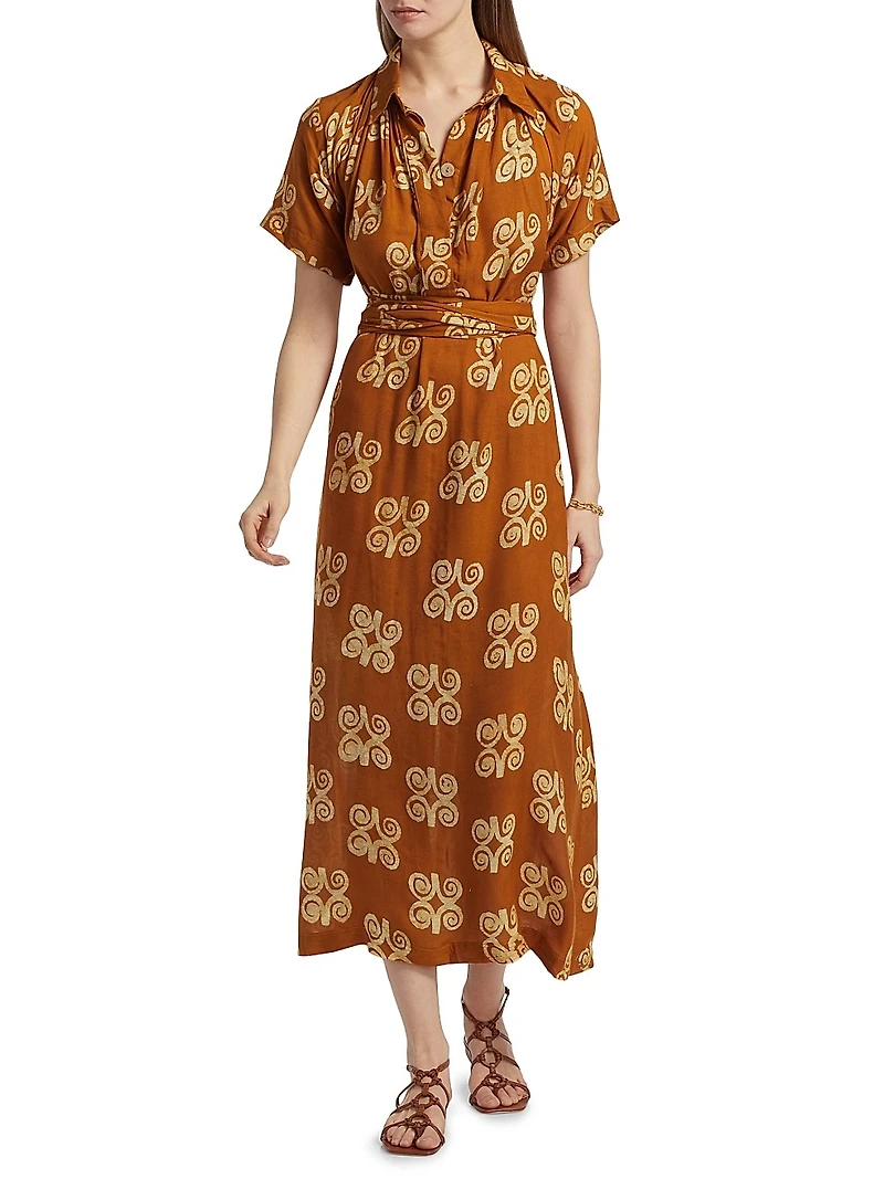 Issa Printed Cotton A-Line Midi-Dress