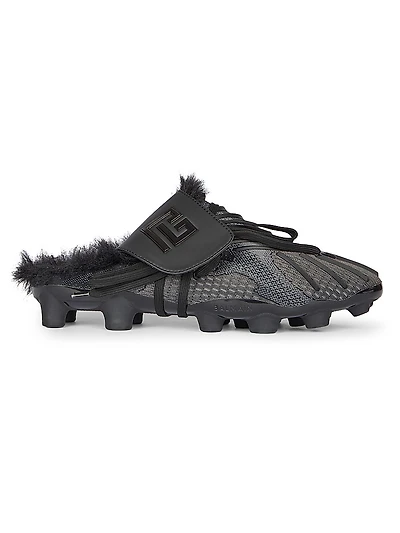Half Time Faux Fur-Trimmed Mules
