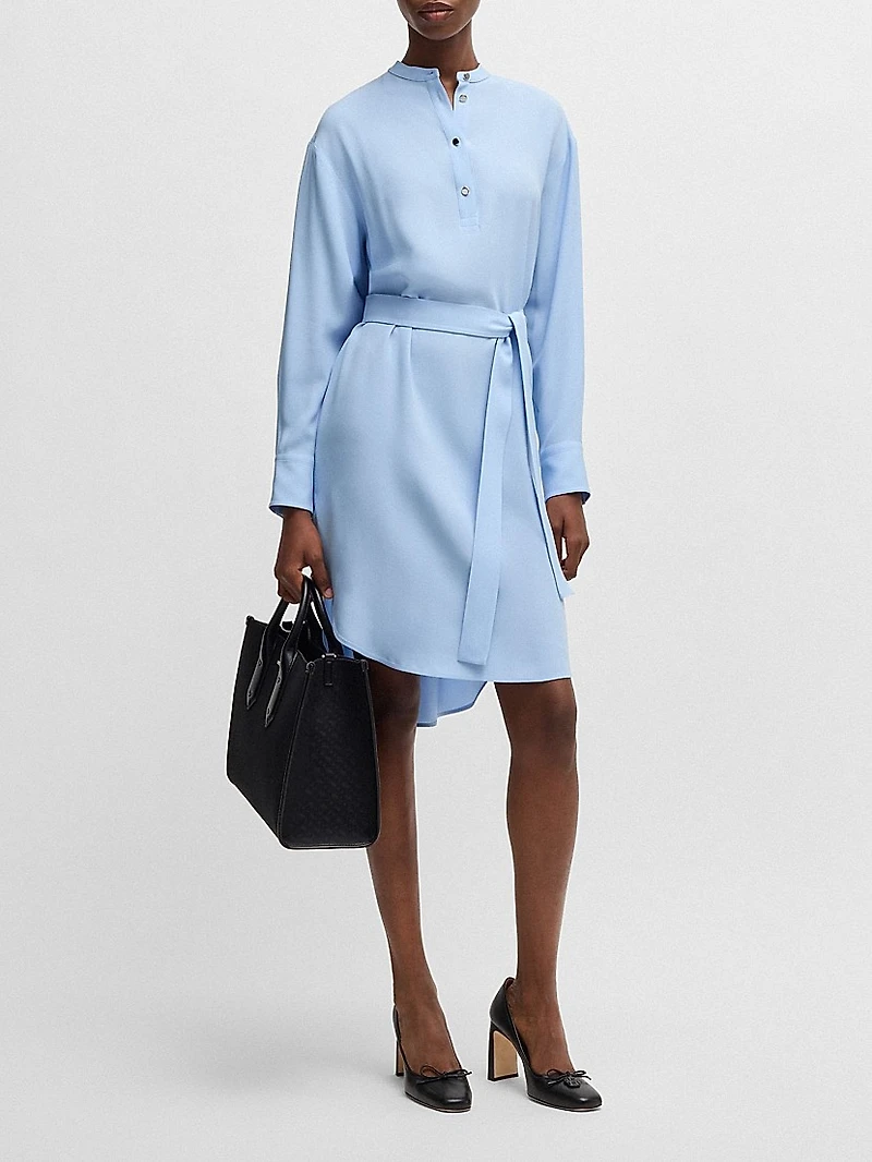 Belted Dress with Snap Placket