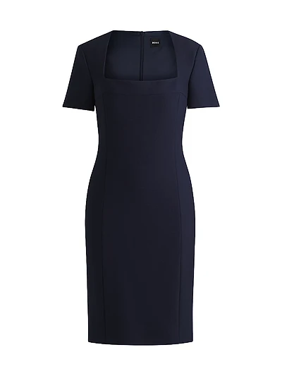 Square-Neck Slim-Fit Dress Stretch Material