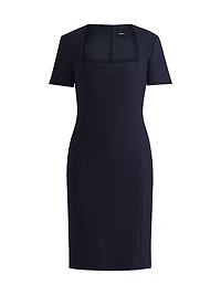 Square-Neck Slim-Fit Dress Stretch Material