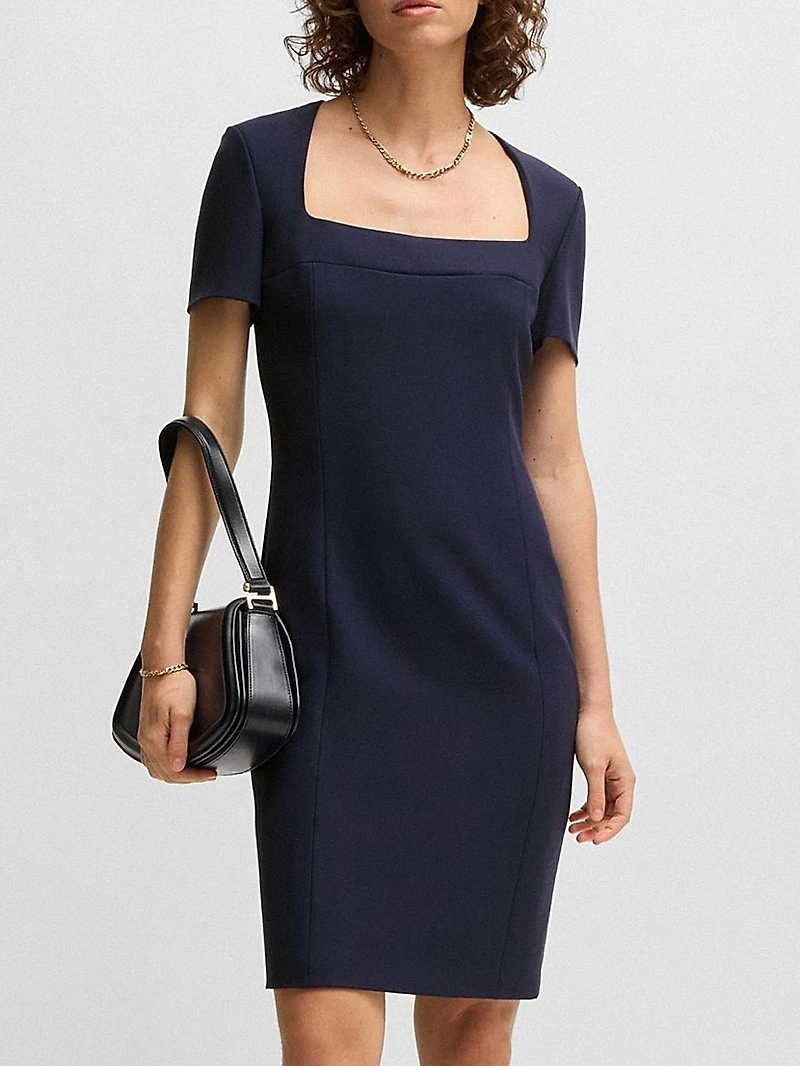 Square-Neck Slim-Fit Dress Stretch Material