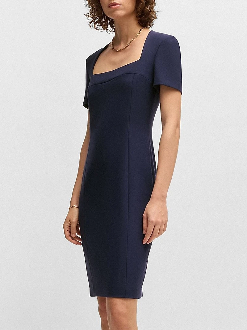 Square-Neck Slim-Fit Dress Stretch Material