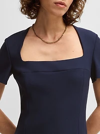 Square-Neck Slim-Fit Dress Stretch Material
