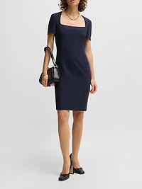 Square-Neck Slim-Fit Dress Stretch Material