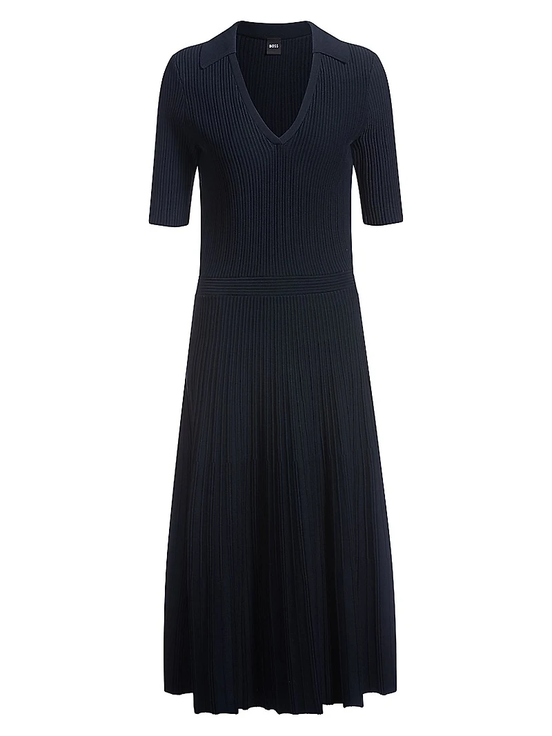 V-Neck Dress with Ribbed Structure