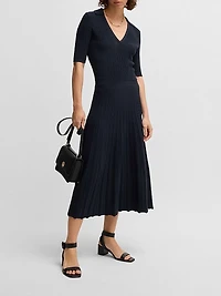 V-Neck Dress with Ribbed Structure