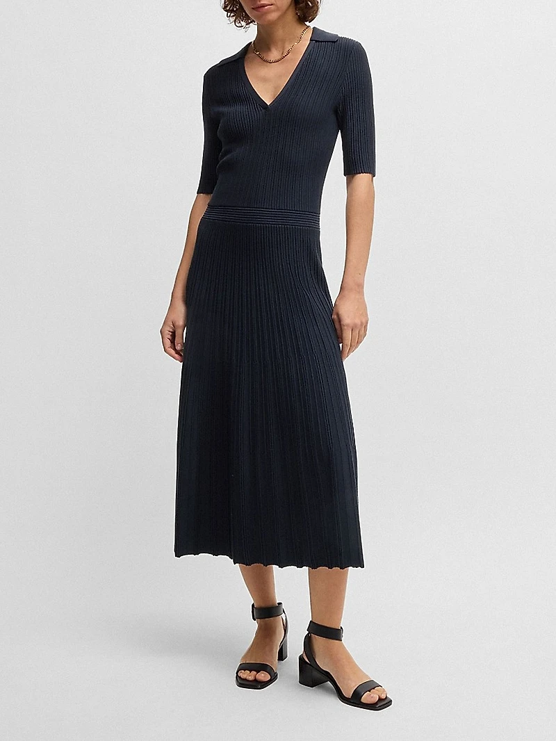 V-Neck Dress with Ribbed Structure
