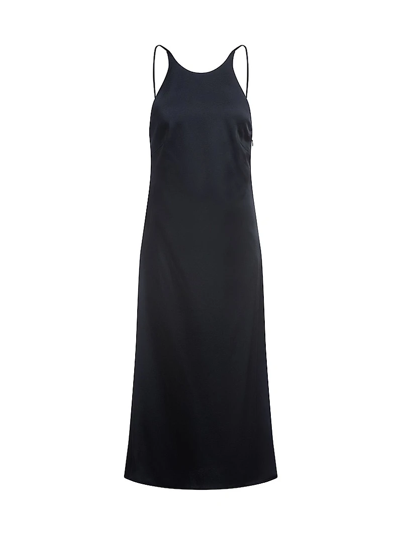 Twill Dress with High Neckline