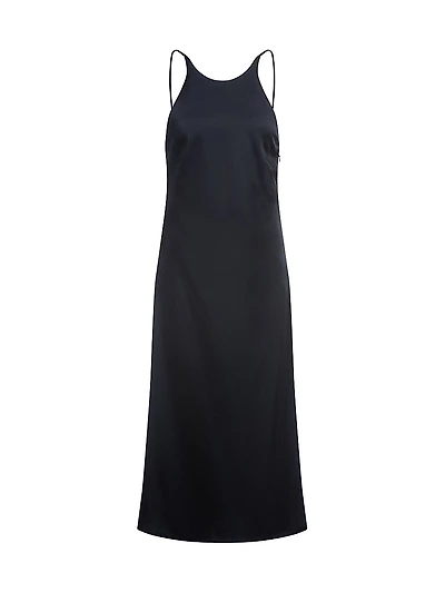 Twill Dress with High Neckline