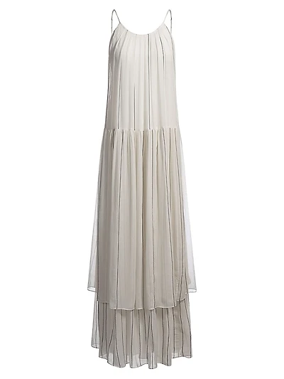 Tiered Striped Dress with Silk