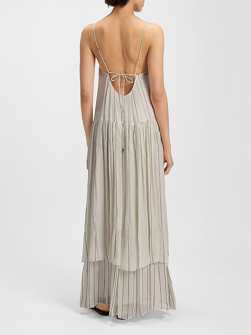 Tiered Striped Dress with Silk