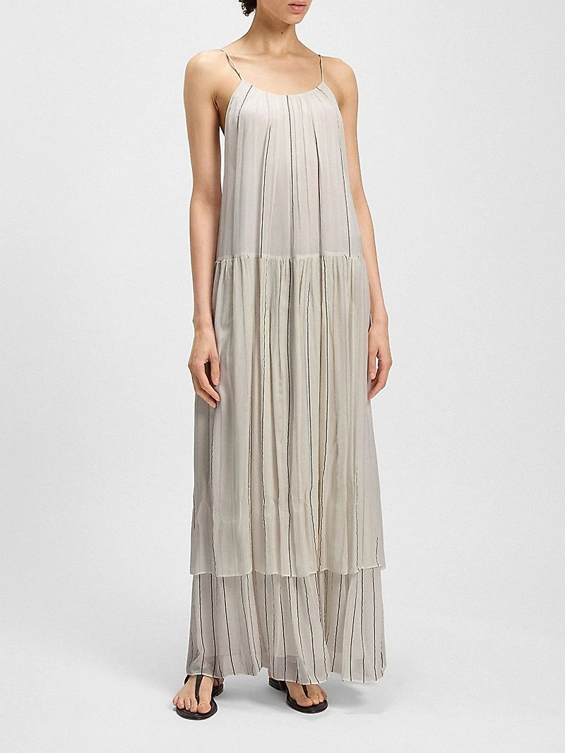 Tiered Striped Dress with Silk