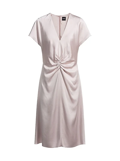 V-Neck Dress with Gathered Waistband