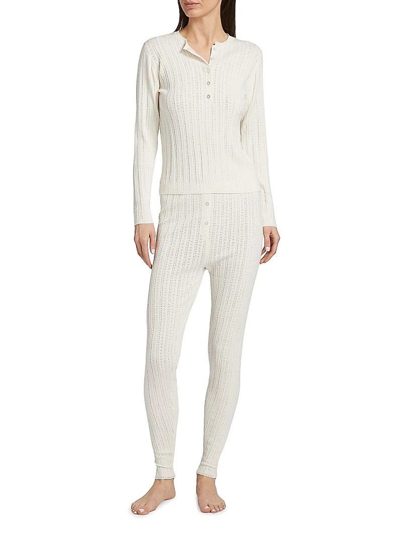 Do Not Disturb Cable-Knit Pointelle Long Pajamas
