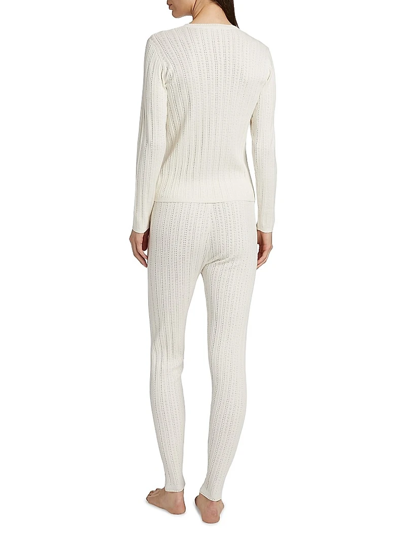 Do Not Disturb Cable-Knit Pointelle Long Pajamas
