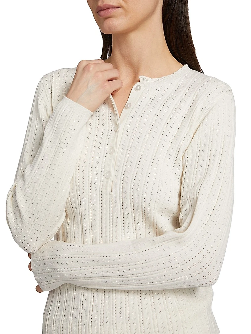 Do Not Disturb Cable-Knit Pointelle Long Pajamas